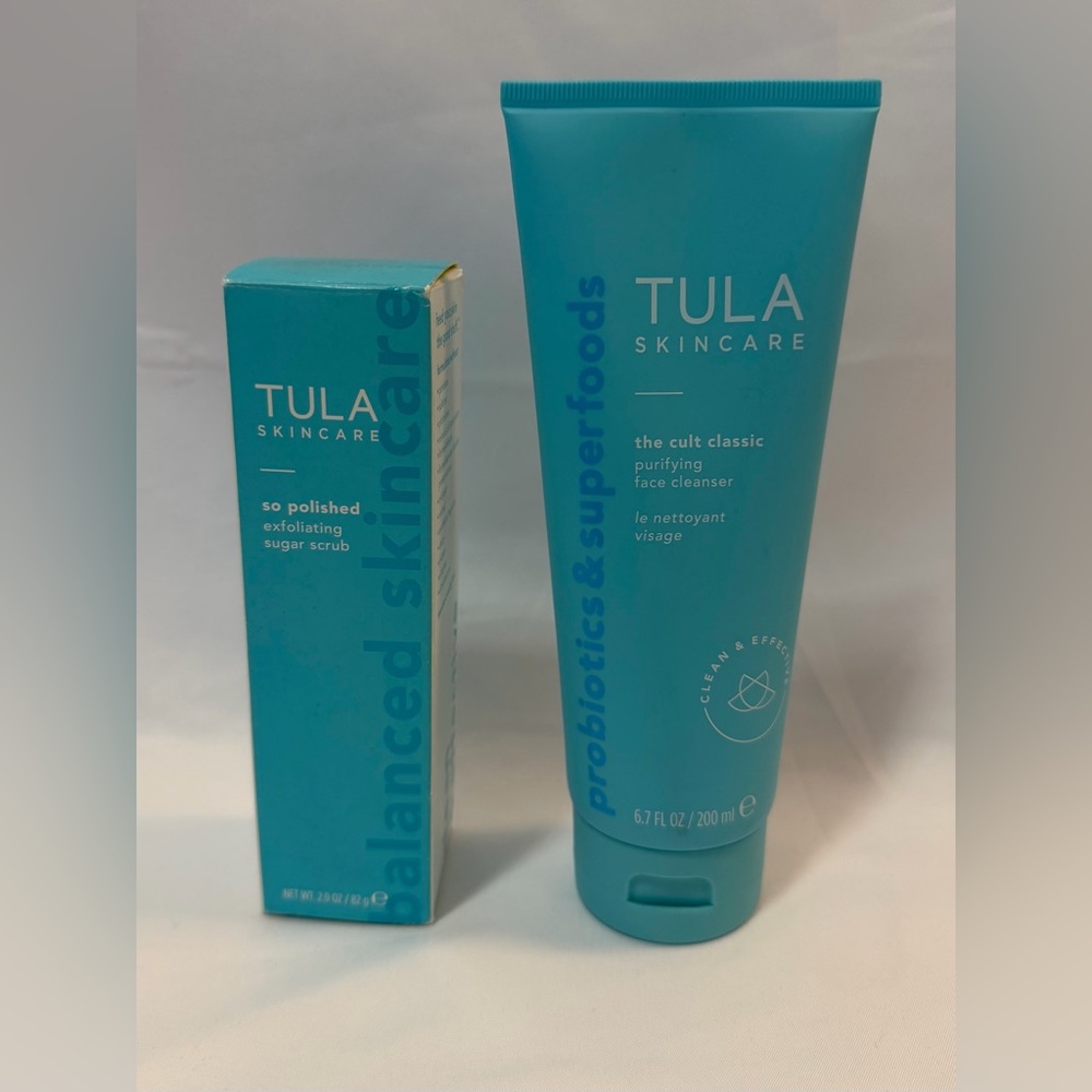 Tula So Polished Exfoliating Sugar Scrub & The Cult Classic Face Cleanser Duo